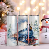 Winter Train Skinny Tumbler - 20oz Insulated Christmas Travel Mug with Scenic Snowy Design, Holiday Gift