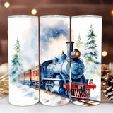 Winter Train Skinny Tumbler - 20oz Insulated Christmas Travel Mug with Scenic Snowy Design, Holiday Gift