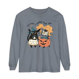 Witchy Cat Halloween Long Sleeve T-Shirt - Magic Cauldron & Spellbook Kitty Graphic Tee