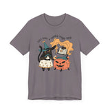 Witchy Cat Halloween Shirt - Magic Cauldron & Spellbook Kitty Graphic Tee