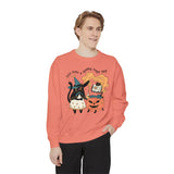 Witchy Cat Halloween Sweatshirt - Magic Cauldron & Spellbook Kitty Graphic Sweater