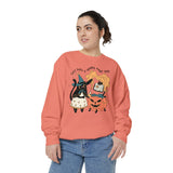 Witchy Cat Halloween Sweatshirt - Magic Cauldron & Spellbook Kitty Graphic Sweater