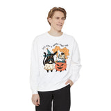 Witchy Cat Halloween Sweatshirt - Magic Cauldron & Spellbook Kitty Graphic Sweater