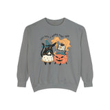 Witchy Cat Halloween Sweatshirt - Magic Cauldron & Spellbook Kitty Graphic Sweater