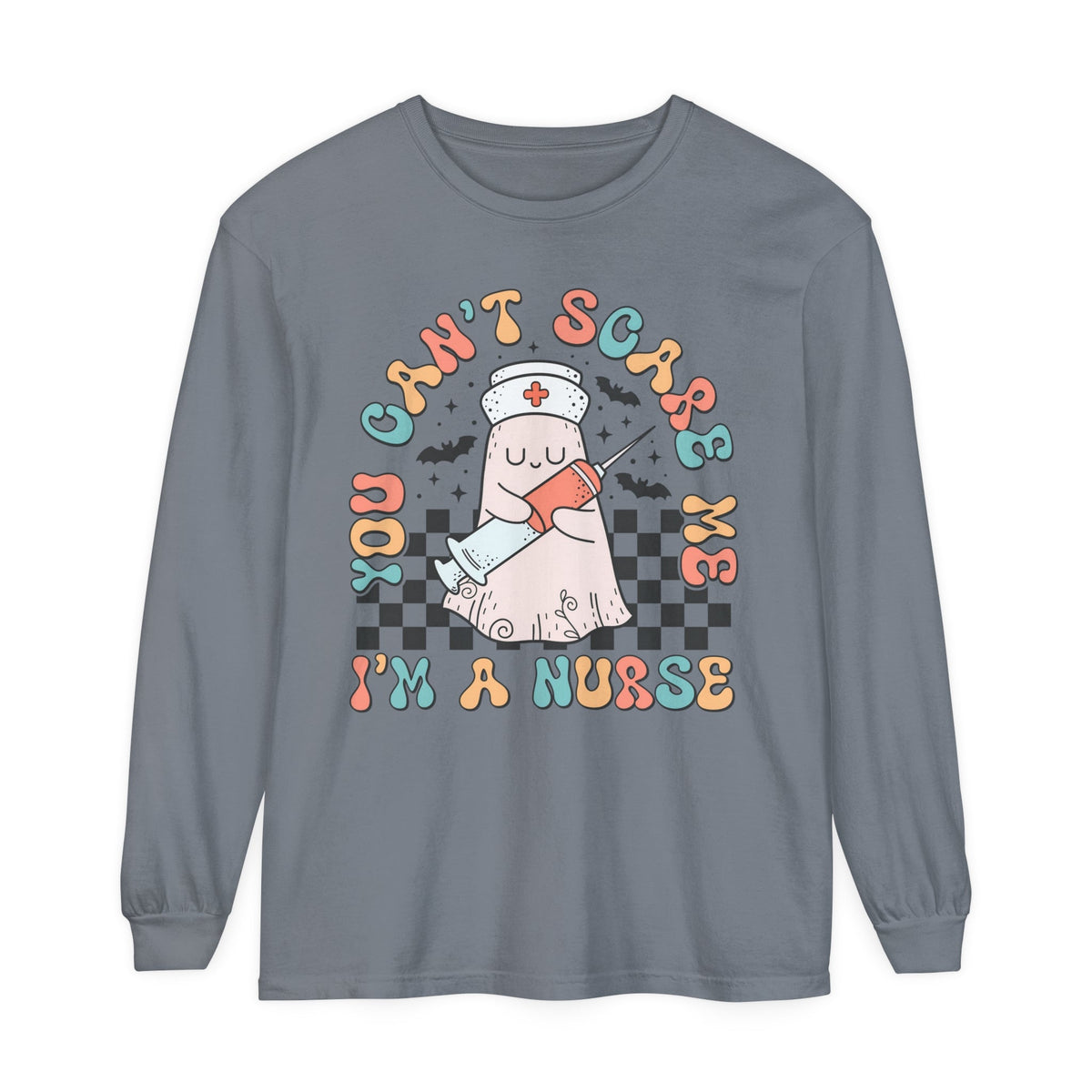 You Can't Scare Me I'm A Nurse Halloween Long Sleeve T-Shirt - Fun Medical Ghost Tee