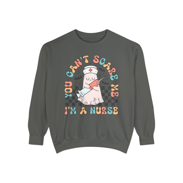 You Can't Scare Me I'm A Nurse Halloween Sweatshirt - Fun Medical Ghost Sweater