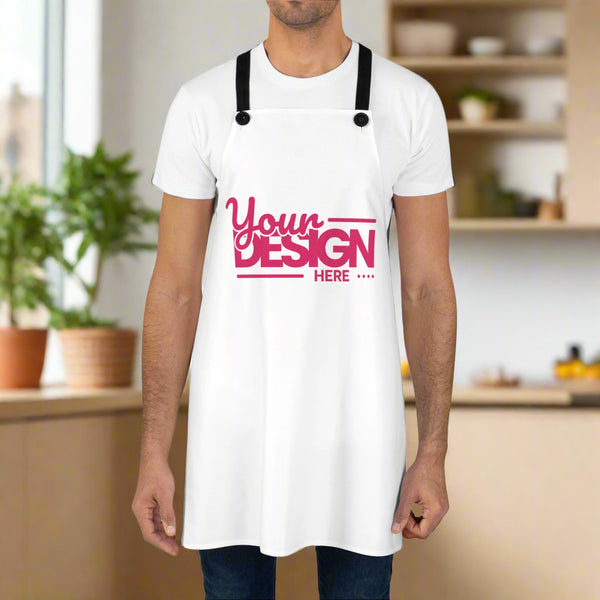 a men White apron with 'Your Design Here' text on a white background