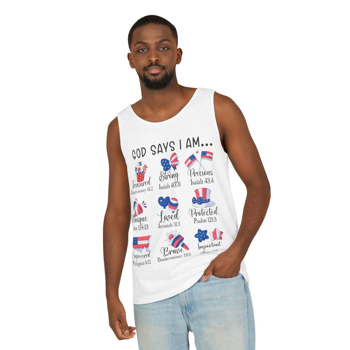 god says i am Unisex Garment-Dyed Tank Top