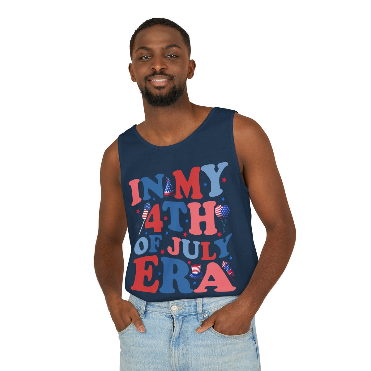 in My 4th of July Era Unisex Garment-Dyed Tank Top